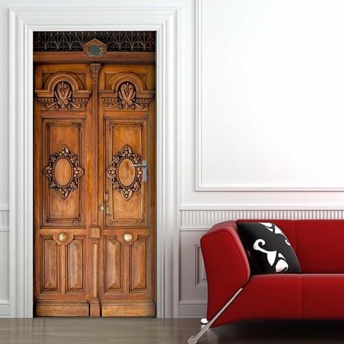 Free shipping 3D brown woode door Door Sticker for Bedroom Living Room gift art PVC Waterproof Decal door wrap 77*200cm