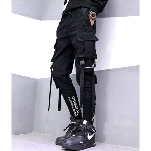 Men Streetwear Ribbons Pockets Harem Pants Fashion Trending Casual Sweatpants Hip Hop Male Adult Slim Pencil Pants Autumn 2020
