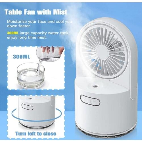 Two In One Humidifier Fan USB Rechargeable Desktop Air Cooler Personal Adjustable Cooling Fan With Night Light Water Mist Fan