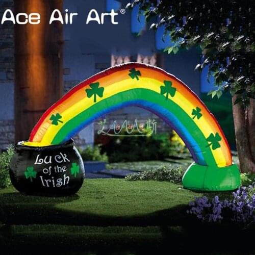 Pot of gold rainbow lighted inflatable outdoor yard decoration for St Patricks Day
