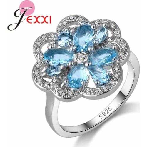 Exquisite Female Minimalism Flower Design 925 Sterling Silver Blue Austrian Crystal For Women Birthday Jewelry