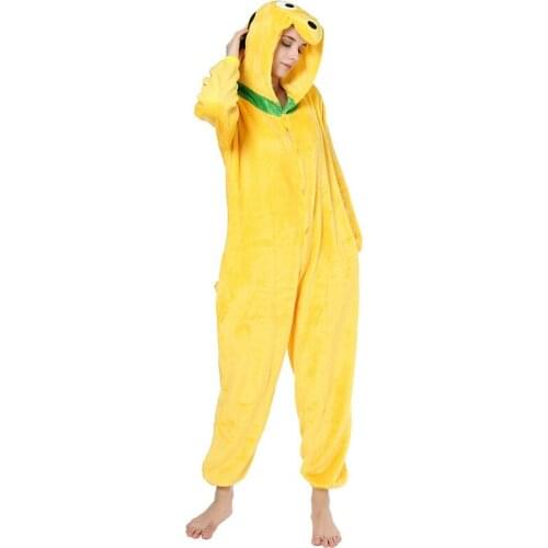 Kigurumi Yellow Dog Pajama Adult Animal Onesies for Women Men Couple Winter Pajamas Kegurumi Sleepwear Flannel Pijamas pyjama