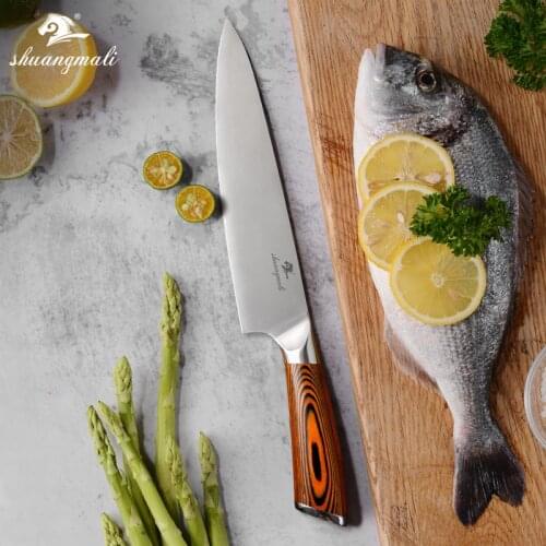 Shuangmali 8“ Kitchen Chef Knife 5Cr15 Stainless Steel Slicing Knives Wood Handle Utility Cooking Cleaver Meat Fillet Chef Knife