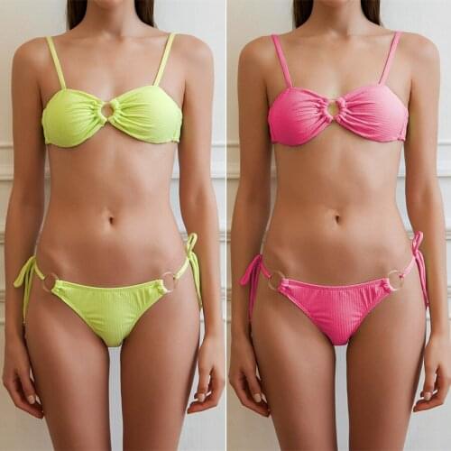 Swimwear 2020 new split ladies swimwear solid color bikini European and American sexy transparent circle ladies split strap swim