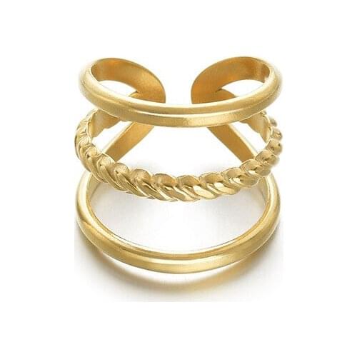 Adjustable Layered Twisted Opening Finger Rings For Women Statement Gold Hollow Stainless Steel Fashion Rings Jewelry Party Gift