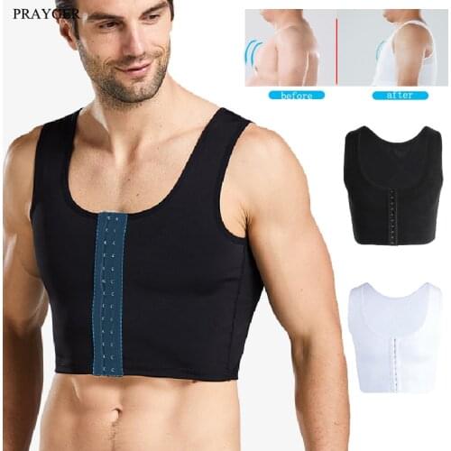 Men Shirt Corset Top Body Building Chest Corrector Posture Shaper Belly Back Compression Gynecomastia Boob