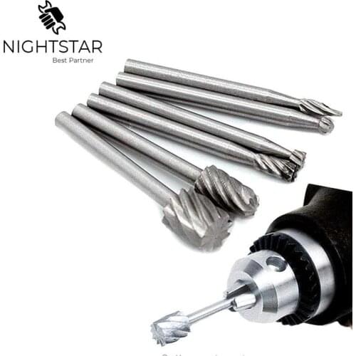 6pcs High Speed Steel Burr Drill Bit Set Wood Carving Rasps For Dremel 1/8 Inch Shank Burs Tools Hot Sale