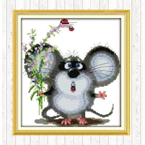 Big-eared Mouse Embroidery Kits DIY Crafts Cross Stitch Package 14ct 11ct Count Print Canvas Needlework Embroidery Patterns Set