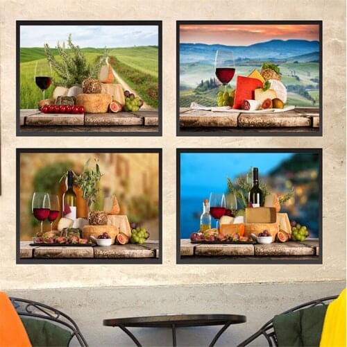 Nordic Style Fruit Wall Art Canvas Paintings Italian Cheeses Prints Grape Juice Wine Cup Poster Home Decor for Home Decoration