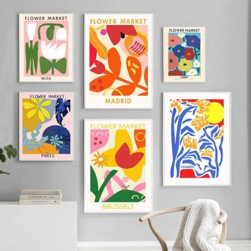 Flower Market Canvas Painting Nordic Abstract Plants Flower Leaves Illustration Wall Art Poster Modern Home Decoration Bedroom