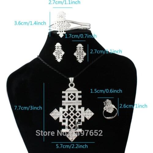 Newest Ethiopian Big Size Cross Jewelry Sets18K Silver Plated Romantic Jewelry For African Bridal Wedding Sets