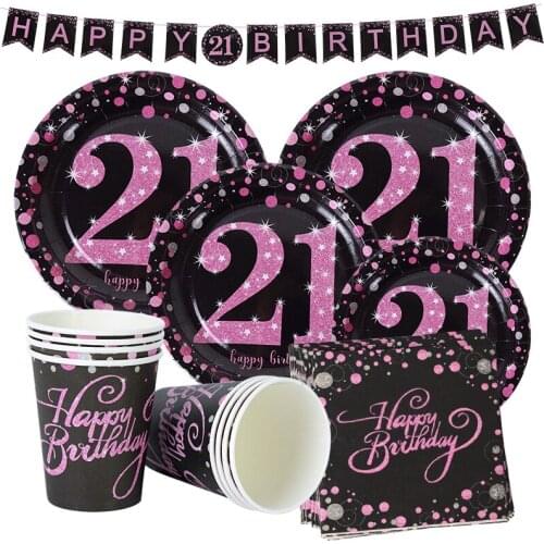 21 30 40 Years Anniversary Disposable Tableware Set Happy Birthday Party Decorations Adult 21th 30th 40th Birthday Party Suplies