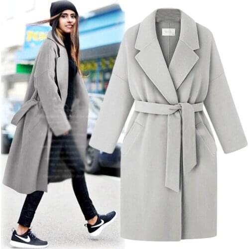 Autumn Loose Long Woolen Overcoat Winter Coat Women 2020 Belt Wool Coat Elegance Women Abrigos De Mujer