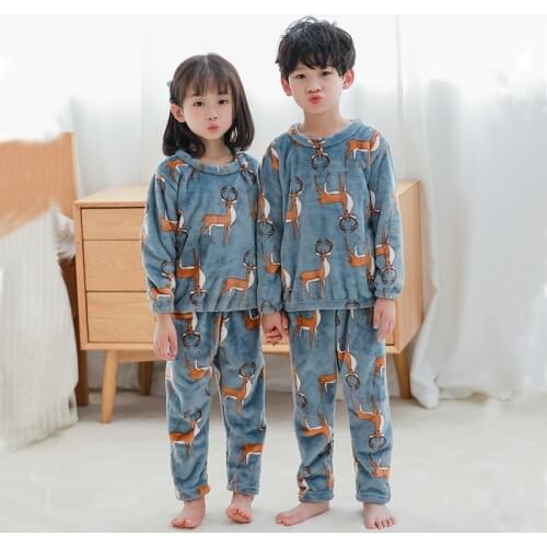 Winter Cartoon Children Pajamas Flannel Sleepwear Girls Nightwear Coral Fleece Kids Pijamas Homewear Boys Pyjama Teenage Clothes