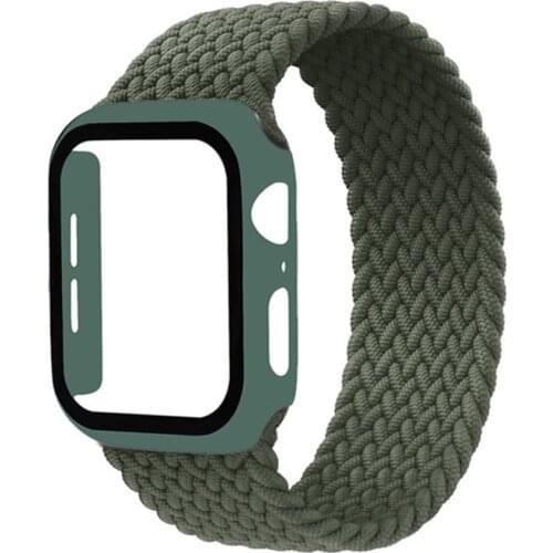 Braided Solo Loop Band For Apple Watch strap 44mm 40mm 42mm 38mm Elastic Nylon bracelet+PC Case iWatch series 6 5 4 3 se strap