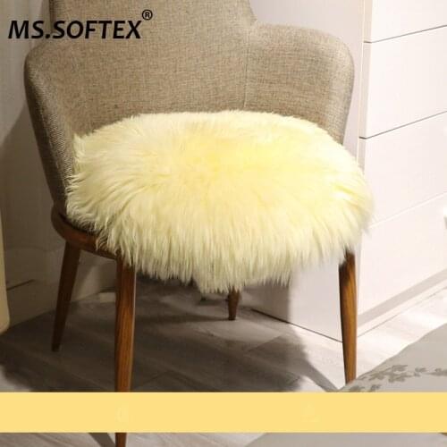 MS.Softex Natural Sheepskin Seat Cushion Real Sheep Fur Rug round shape Bedroom Decrative Sheepskin Fur Cushion Natural Fur Rugs