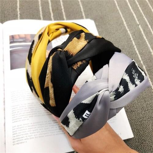 40pcs/lot DIY Simple Leopard Fabrics Middlle Tie Knot Head Bands Assorted Colors HeadBands Hair Styling Tools Accessory HA1060