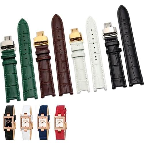 Genuine Calf Leather Watchband 20mm X 12mm 18mm X 10mm For Pasha Men Women Watch Band Butterfly Clasp Wrist Strap Black Brown