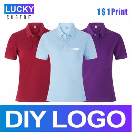 Womens 100% Combed Cotton Pure Cotton Short-sleeved Polo Shirt Custom Printed Embroidery Lgoo Solid Color Breathable Polo Shirt