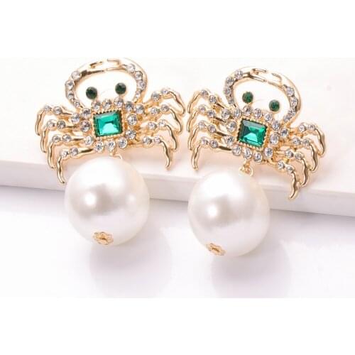 Green Stone Animal Earrings Big Pearl Statement Cute Fashion Jewelry Wholesale New Engagement Ear Ring For Women 2021 Za