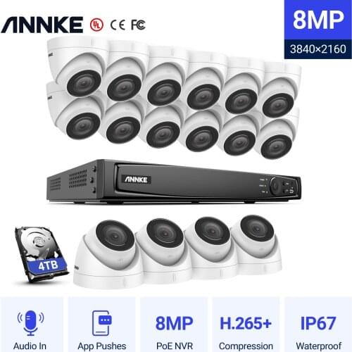 ANNKE 4K POE Network Video Security System 8MP H.265+ NVR With 8MP Audio in Recording Weatherproof IP Camera CCTV Security Kit