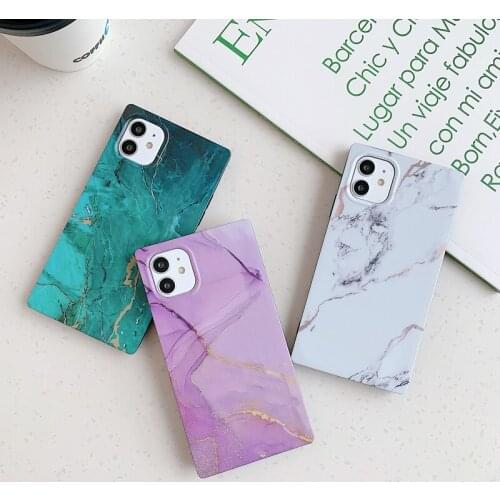 For iPhone 12 Mini 11 Pro Max Square Fashion Marble Painted Silicone Phone Cover For iPhone 7 8 Plus Xs Max Xr X SE 2020 Fundas