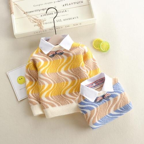 INS HOT baby boys sweater 2-7 years old Autumn and winter childrens sweater Mohair Shirt collar wave pattern kids sweaters