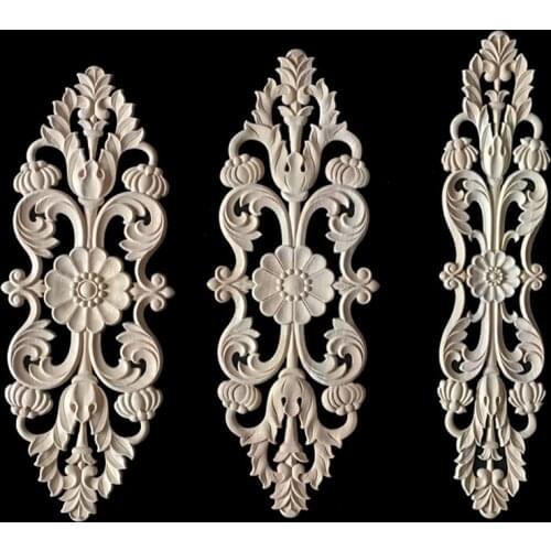 Vintage Flower Pattern Wood Carved Unpainted Wood Oak Carved Round Onlay Applique Plaques Furniture Home Decor Big Size