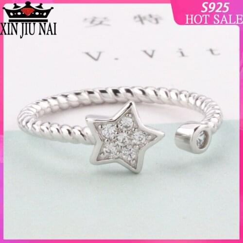 High Quality Fashion Jewelry Silver Color Shine Angel Star Cubic Zirconia Open Rings For Women and Round Zircon Ring