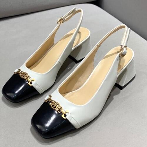 Women Summer Shoes Female New Casual Sandals New Chaussure Ladies Square Toe Sandalias Middle Heels Fashion White Sandales