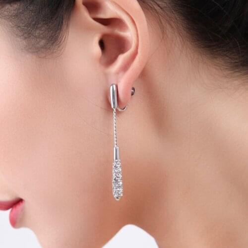 VENTFILLE 925 Sterling Silver Ear Pin Stud Earrings for Women Trend Elegant Sparkling Zircon Tassel Bride Jewelry