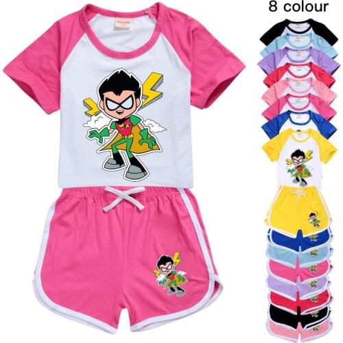 100-170 Teen T-shirt Titans Go Tees Shorts Leisure Sports Suit Kids Boutique Clothing Wholesale Costumes for Kids Girl Pajamas