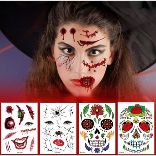 12pcs Halloween Party Funny Scars Waterproof Non-toxic Funny Face Temporary Tattoo Stickers Adult Role Playing Boys Girls