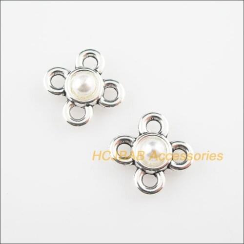 25Pcs Tibetan Silver Color White Acrylic Clover Charms Connectors 15mm