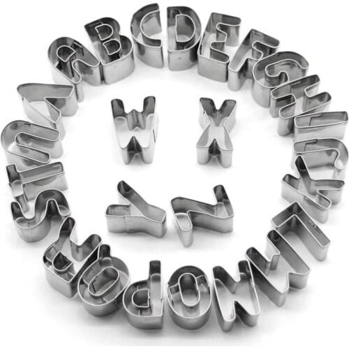 26 Stainless Steel English alphabet cookie cutter,baking tools for cakes decoration DIY fun childrens education cookie mold