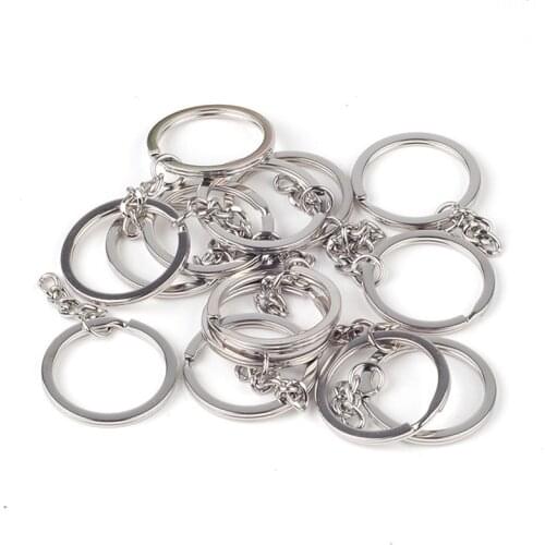 50Pcs/Lot Dia 30mm Polished Metal Keychain Split Key Rings with Chain and Open Jump Ring Bulk for Crafts DIY Accessories