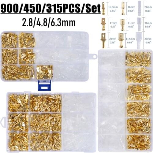 900/450/315Pcs/Set Insulated Electrical Wire Crimp Terminals 2.8/4.8/6.3mm Spade Connectors Assortment Kit with Box