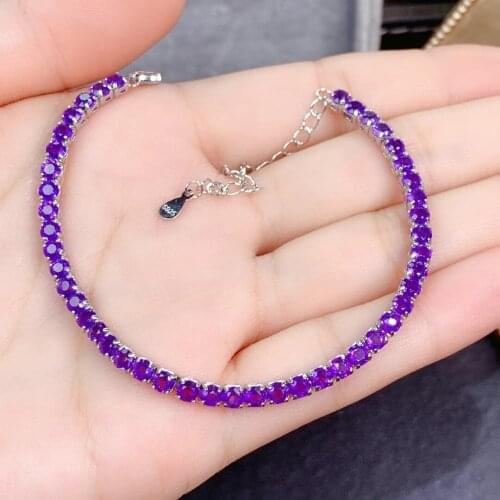 Luxurious whole gem 925 silver natural amethyst bracelet natural purple crystal Bracelet gift girlfriend love hand jewelr