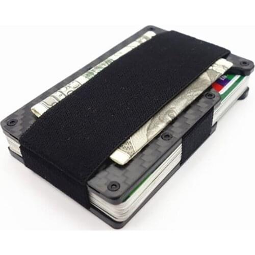 New Carbon Fiber Credit Card Holders for Men Women RFID Money Clamp ID Card Holder Elastic Band Mini Metal Aluminum Card Wallet