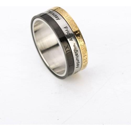 European and American popular steel titanium time calendar rotation movement transfer king ring titanium steel ring