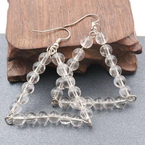 FYSL Silver Plated Geometric Shape Clear Quartz Drop Earrings for Women Amethysts Stone Trendy Jewelry