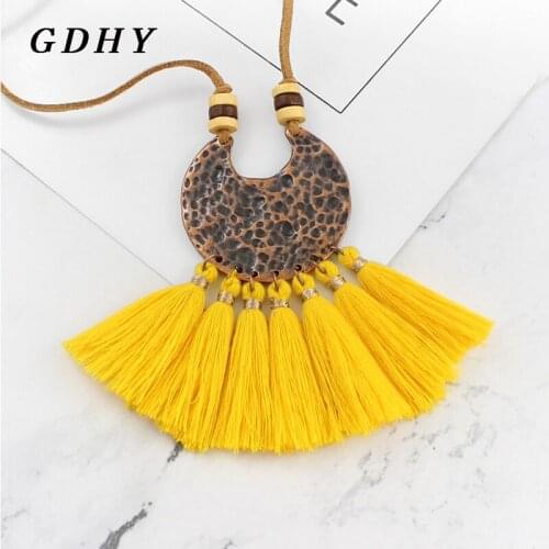 GDHY Vintage Tassel Bronze Moon Necklaces Bohemian 6 Color Tassel Necklace Long Chain Sweater Chain Retro Necklaces For Women