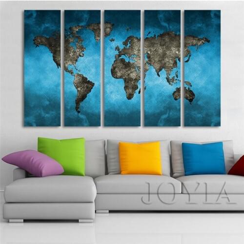 World Map Canvas Art Prints 5 Piece Large Wall Paintings Set Abstract Blue Sky The Earth Print for Home Office Decor (No Frame)