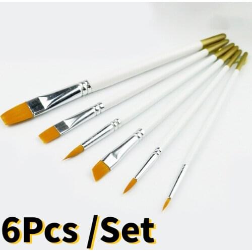 6pcs /Set White Pole Painting Brush Oil Paint Nylon Hair Water Color Painting Brush Acrylics Brush Art Set Oil Painting Brushes