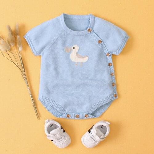 3~24months cotton knitted blue duck baby Sweater summer boy jumpsuit knitting inner clothes rompers short sleeve sweater