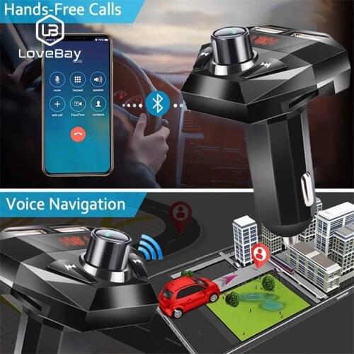 LOVEBAY Support Bluetooth 5.0 Car MP3 Player Kit HandsFree LED Wireless Fit for Bluetooth FM Transmitter 5V/2.1A USB Charger