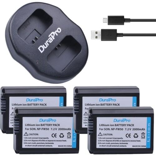 4x 2000mAH NP-FW50 NP FW50 Camera Battery Charger Set for SONY A5000 A5100 A7R A6000 5T 5C 3N A7 NEX6 NEX7 NEX5TL NEX5R NEX5N
