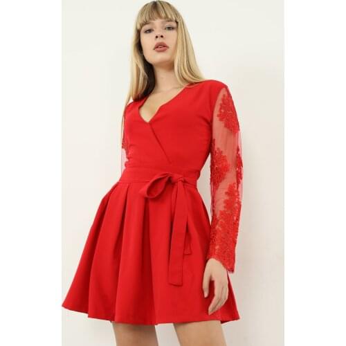 Lace Detail Belted Handle Women 'S Dress Top Blouse Dress Women Mini Dress Skirt Dress Elegant Sexy Party Beach Cut Out