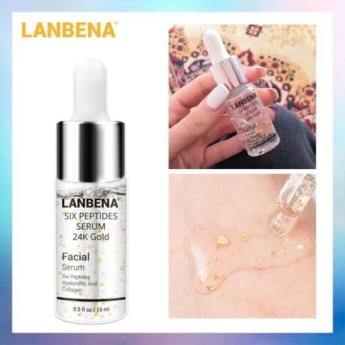 LANBENA 24K Gold Six Peptides Face Serum Anti-Aging Wrinkles Whitening Facial Essence Fade Freckles Moisturizing Nourish Skin