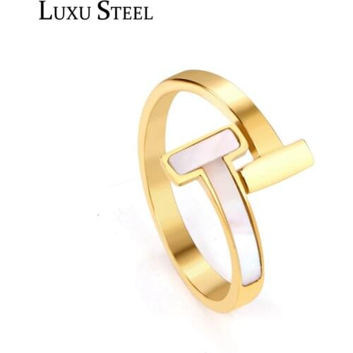 LUXUSTEEL Gold Color Cubic Zirconia Rings For Women Accessorise Trendy Classic Style Stainless Steel Rings Wedding Party Gift